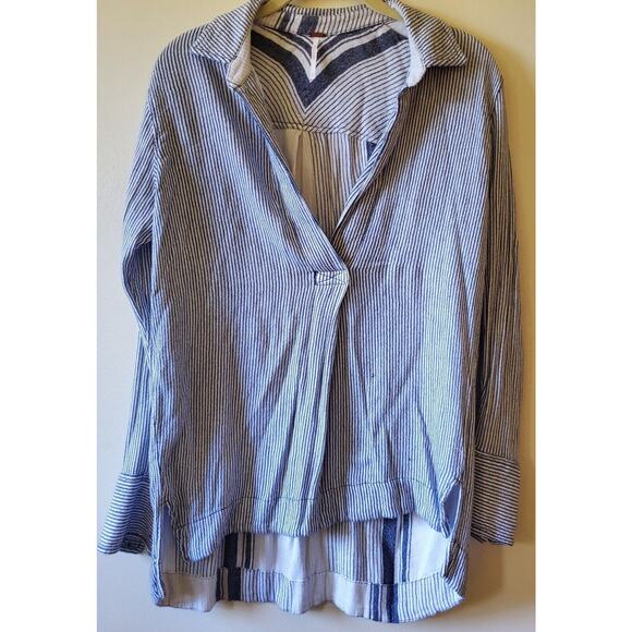 Free People On the Road Stripes Oversize Hi-Lo Hem Oxford Shirt Top S Women - Picture 2 of 12